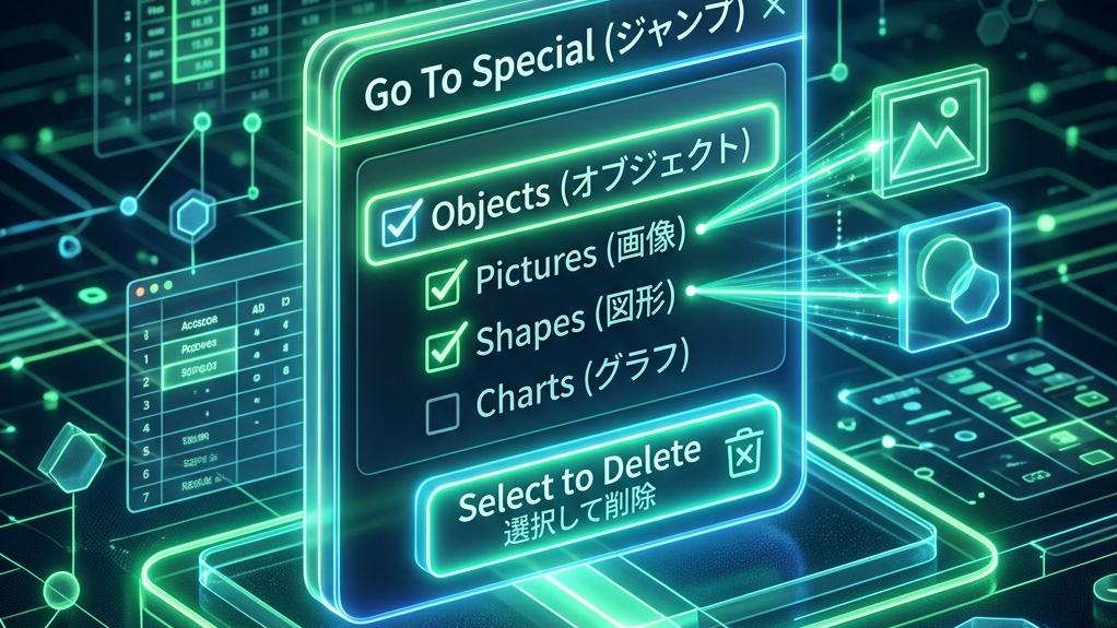 Excelでジャンプ機能を用いてオブジェクトを選択する手順