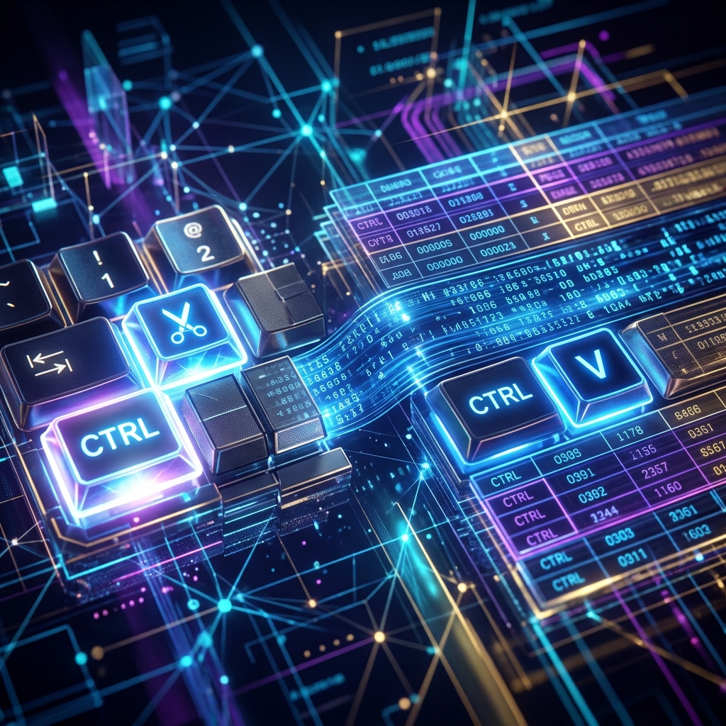 Excelのキーボード操作で行全体を切り取って指定位置に割り込ませて挿入するショートカット手順のイメージ画像