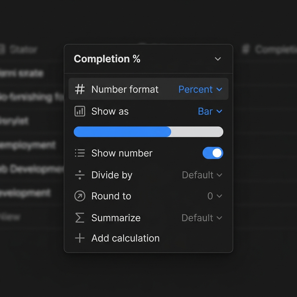【解決】Notionの進捗バーでパーセント(%)が表示されない時の設定手順 - 画面キャプチャ設定手順
