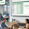 Microsoft Excelの公式ロゴマークと表計算スプレッドシート画面